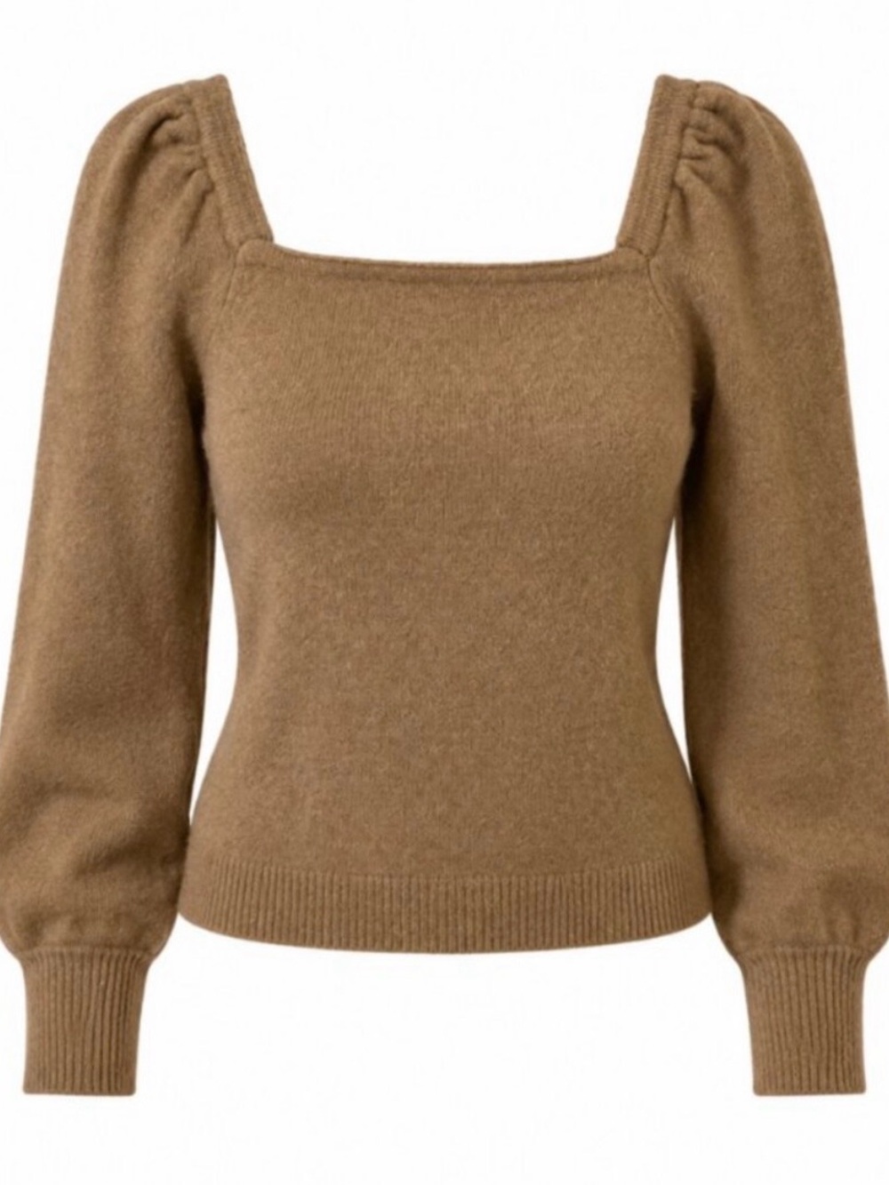 H&M Camel Puff Sleeve Square Neck Sweater